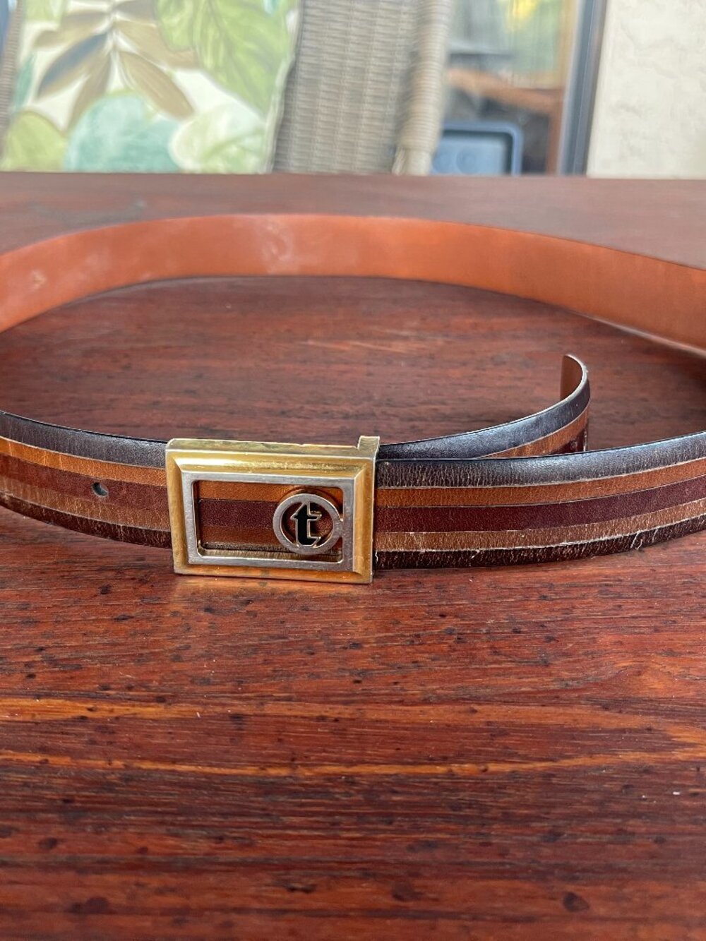 Testoni Soft Leather Belt Men Stripe Classic Gold Buckle Designer Italy Brown -